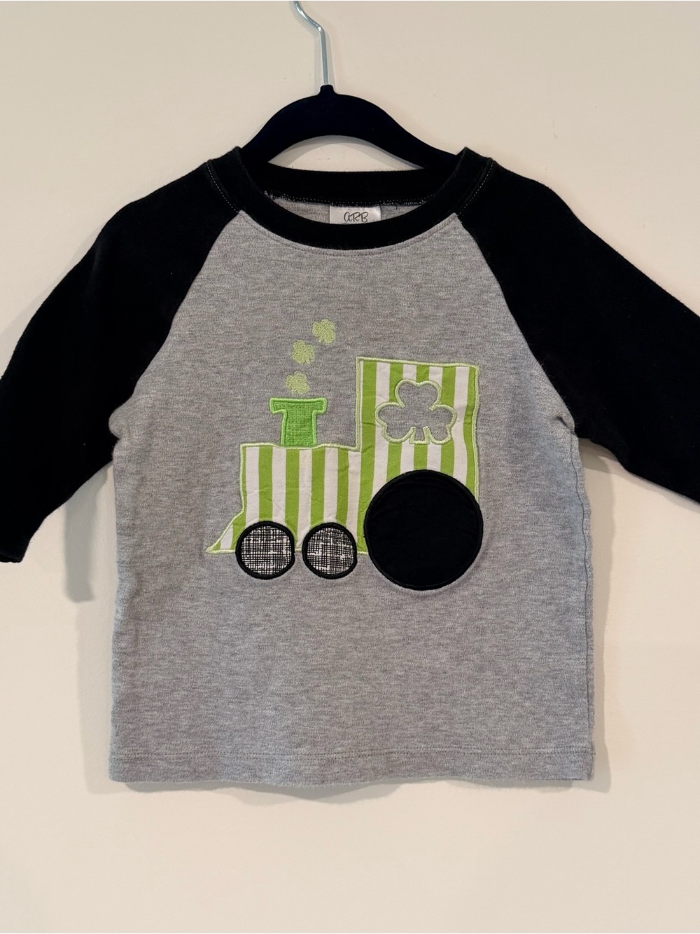 3T ARB Blanks Grey And Black Shirt With Green And White Striped Train Design